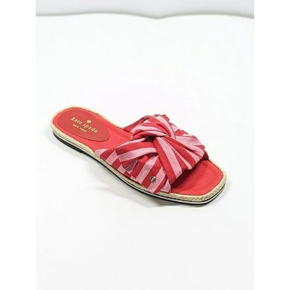 Kate Spade Women's Caliana Pink Red Striped Bow Flat Sandals Size 5.5 MSRP $138 - Picture 2 of 11